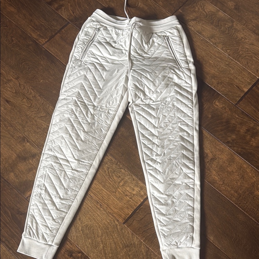 White Quilted Joggers